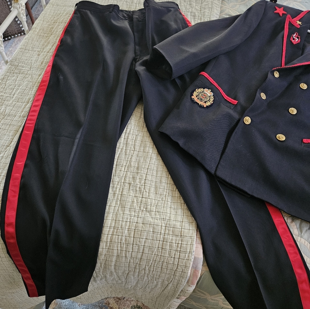 Men's Navy Blue and Red Blazer and Pants Set